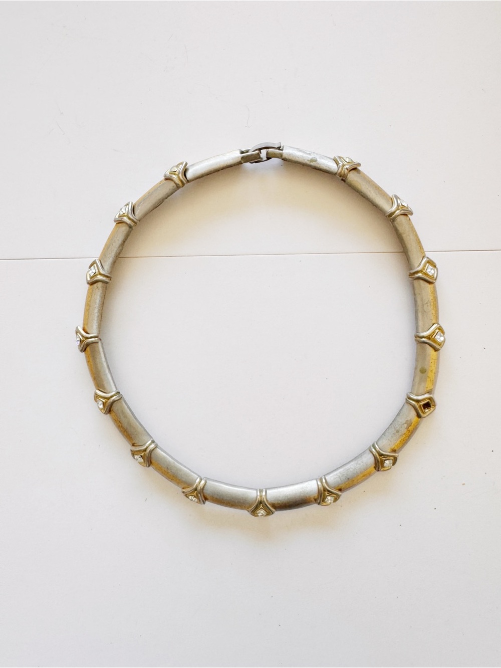 Handcrafted Brown Wood Bead Necklace with Silver-Tone Bamboo-Style Collar - Picture 3 of 5